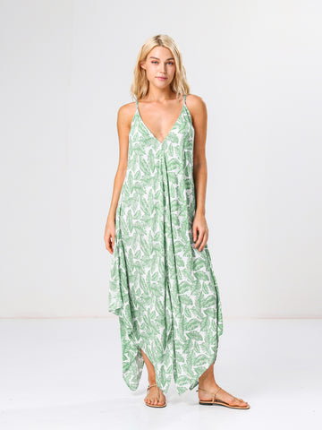 Moss Rose Leaf Print Maxi Dress Cover Up